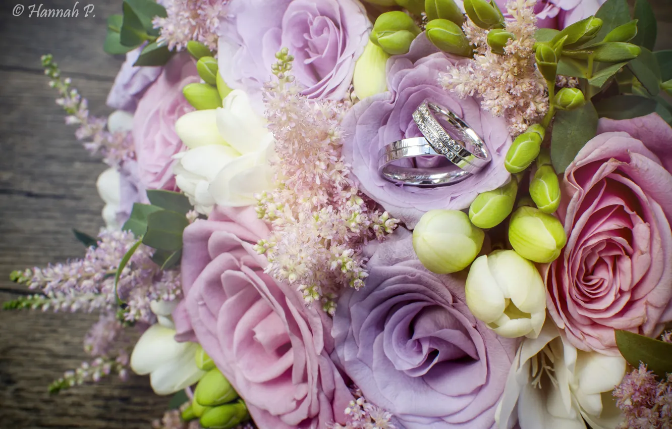 Photo wallpaper decoration, roses, bouquet, ring