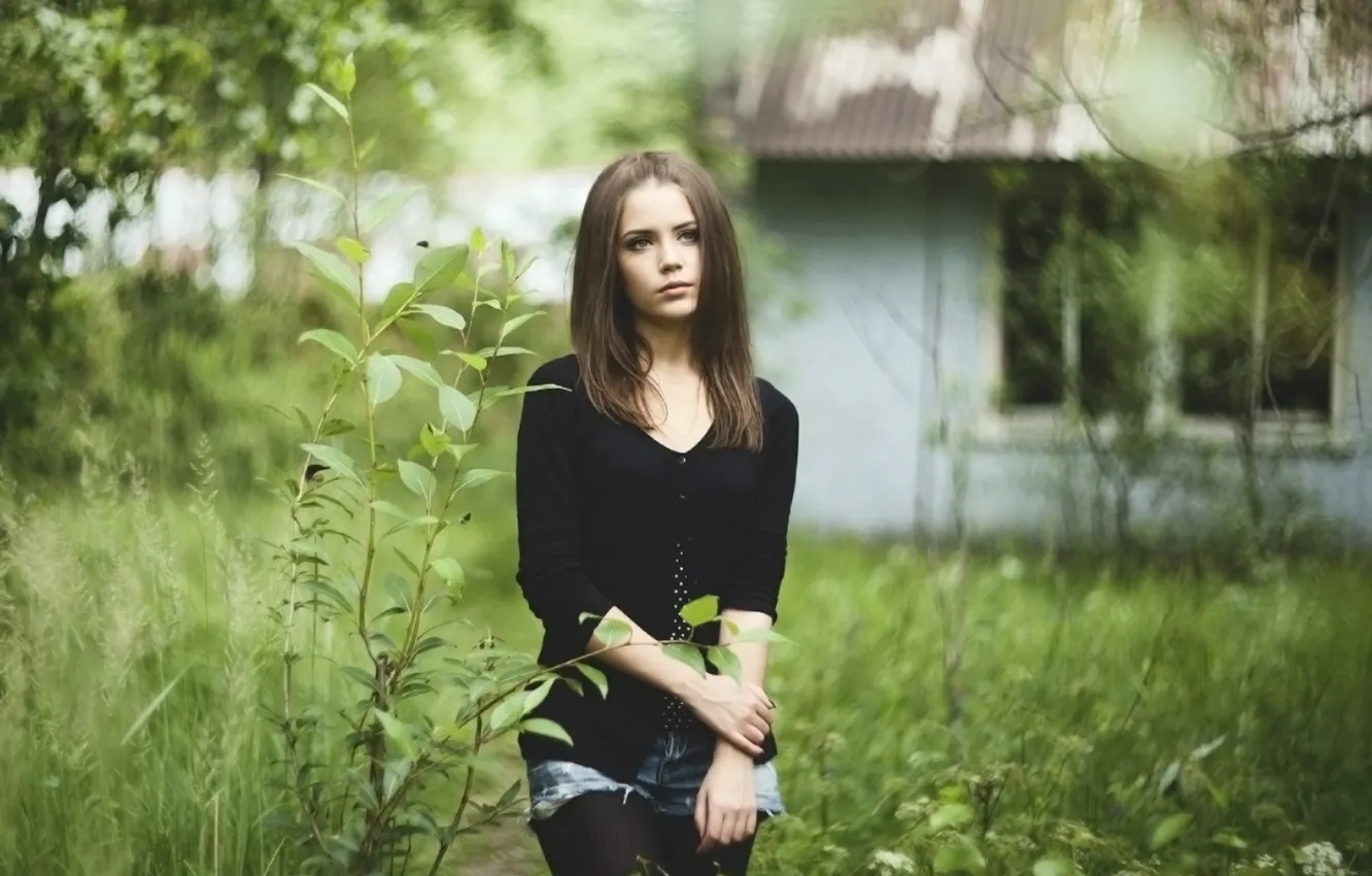 Photo wallpaper girl, nature, blurred background, Xenia Kokoreva
