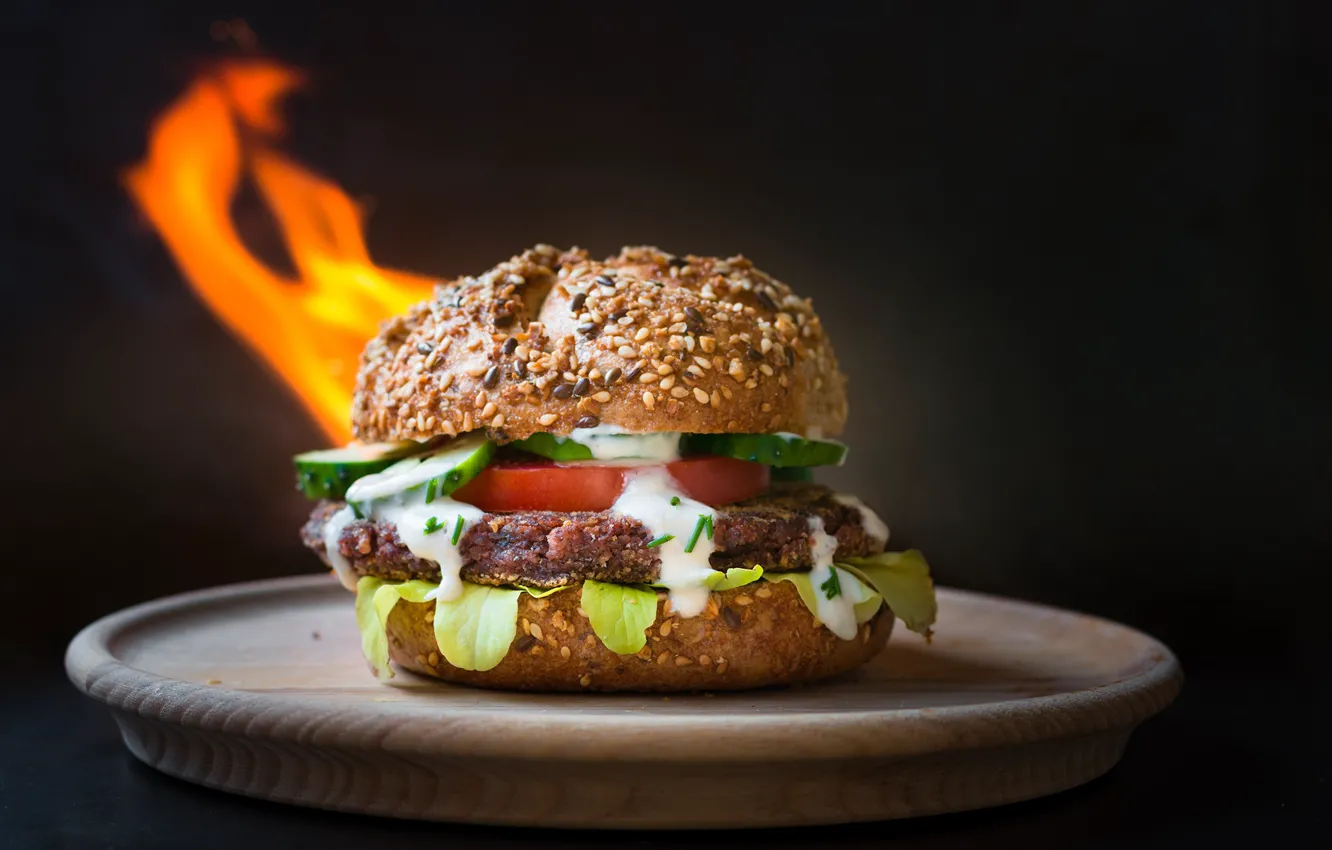 Photo wallpaper tomatoes, hamburger, Patty, buns
