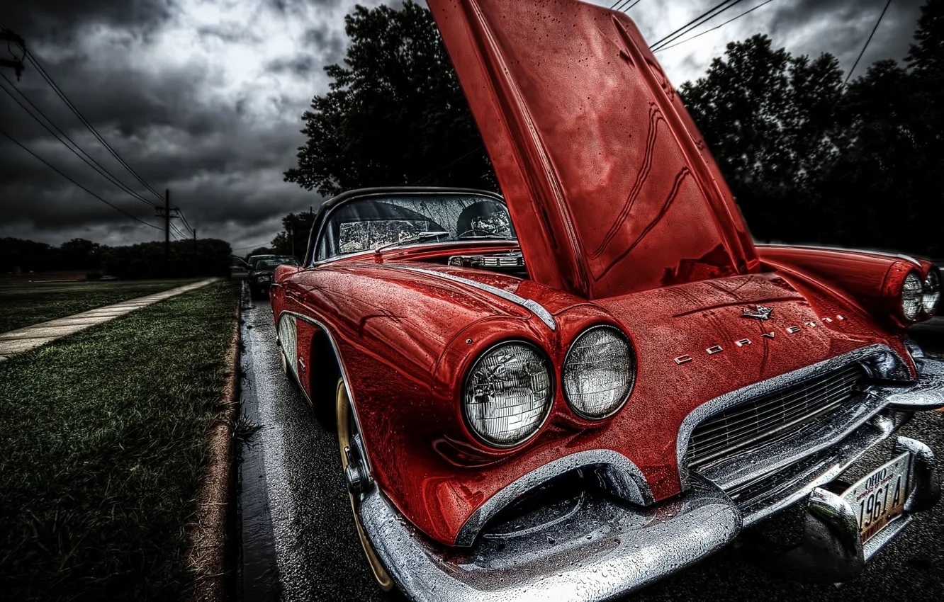 Photo wallpaper Car, Clouds, Rain, Mood