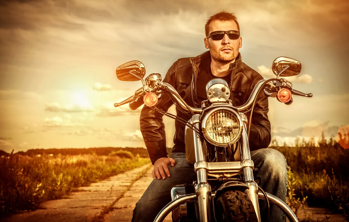 Photo wallpaper glasses, motorcycle, guy