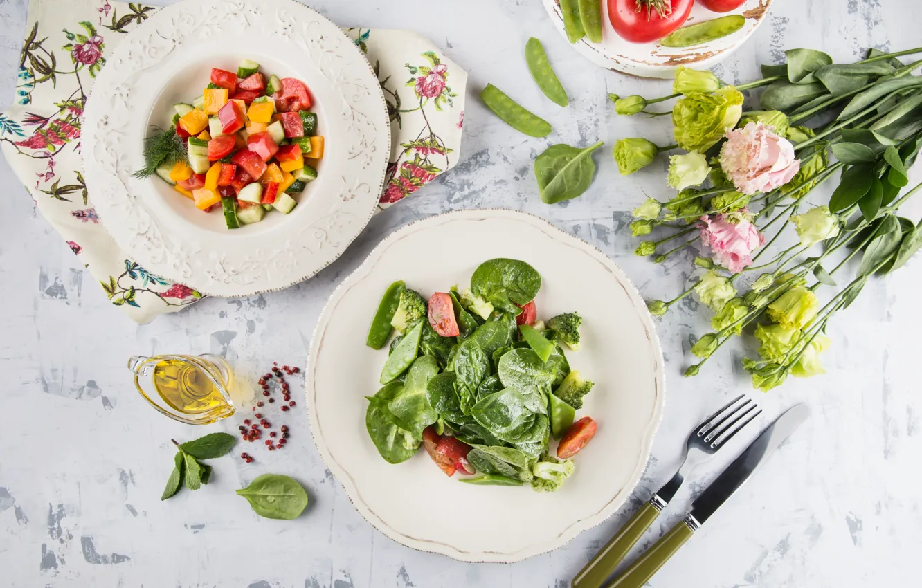 Photo wallpaper greens, flowers, vegetables, Salads