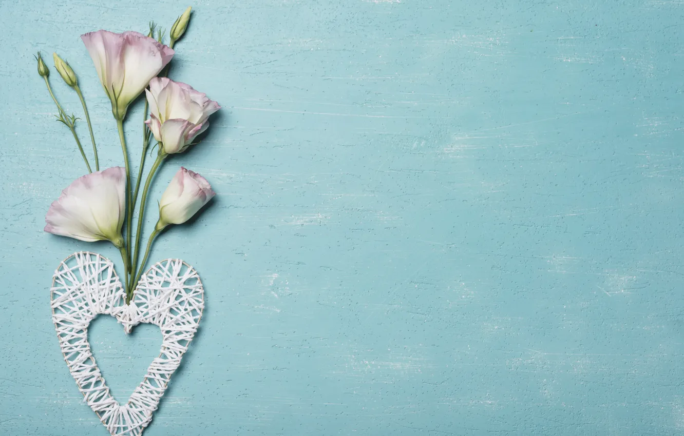 Photo wallpaper flowers, background, heart, hearts, love, heart, pink, flowers