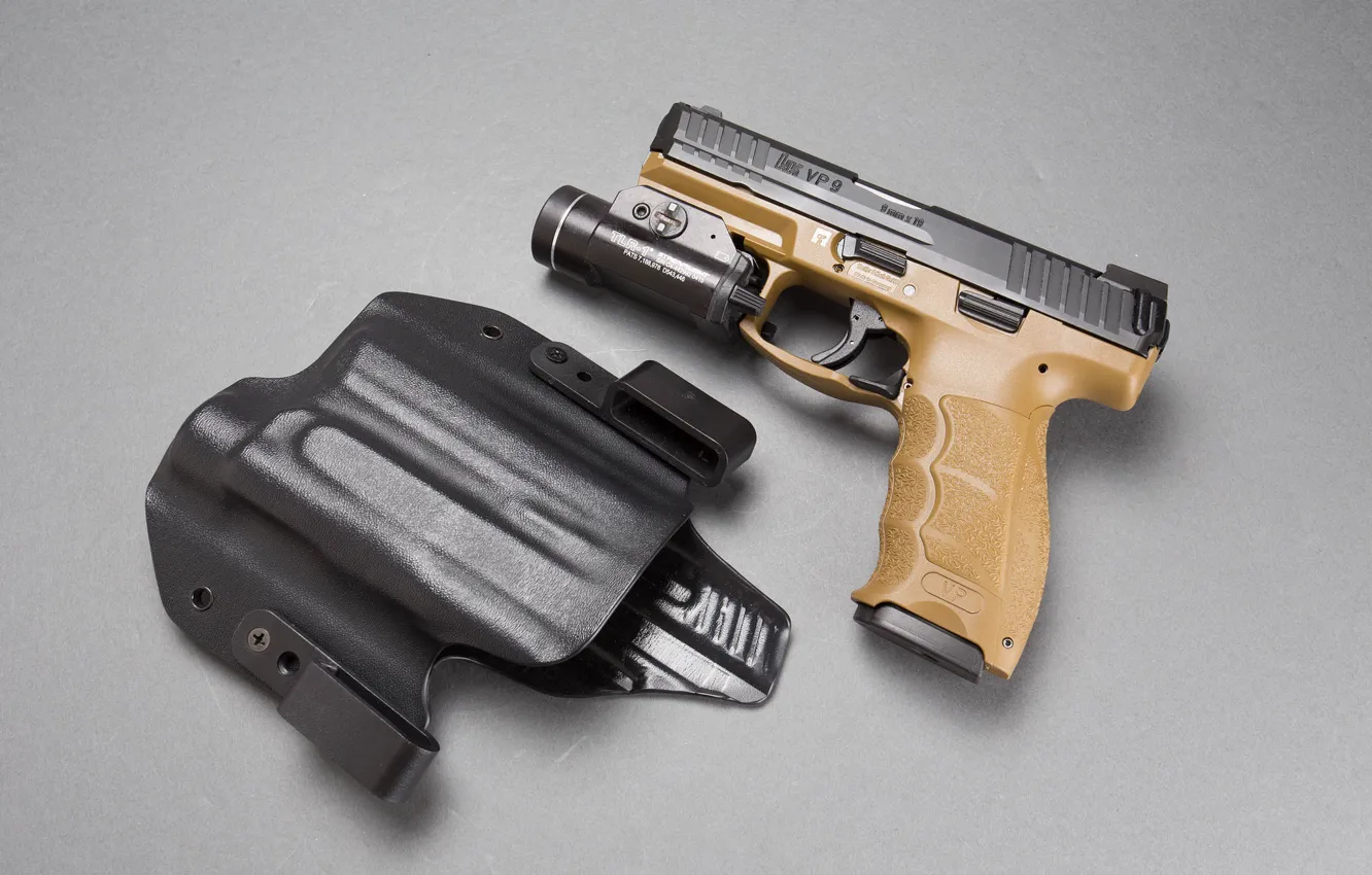 Photo wallpaper background, flashlight, Heckler &ampamp; Koch, self-loading pistol, 9 mm, VP9
