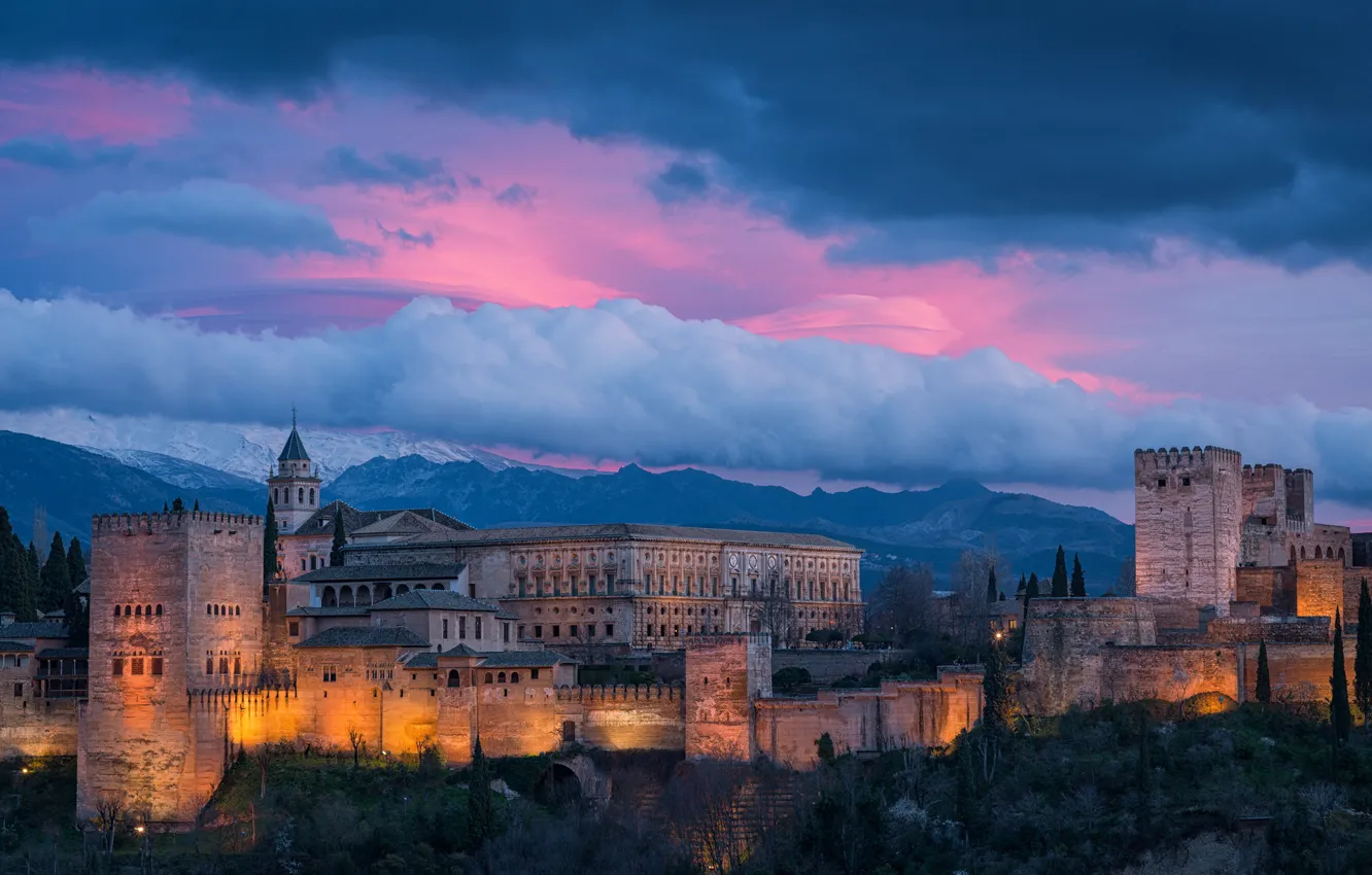 Photo wallpaper the sky, the evening, Spain, Granada, Alhambra, Alhambra