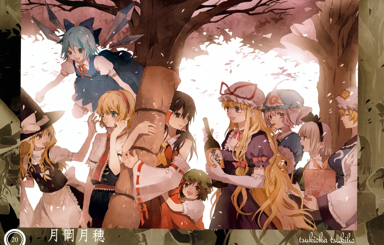 Photo wallpaper forest, bottle, hat, long hair, art, friend, Konpaku Youmu, Cirno