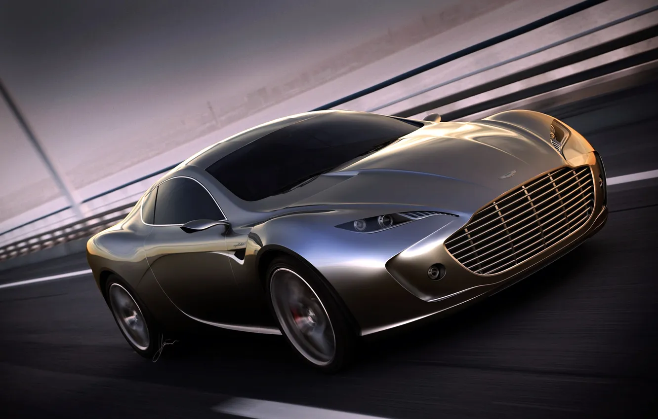 Photo wallpaper machine, Aston Martin, lights, The hood, sports car, in motion, Coupe, gauntlet