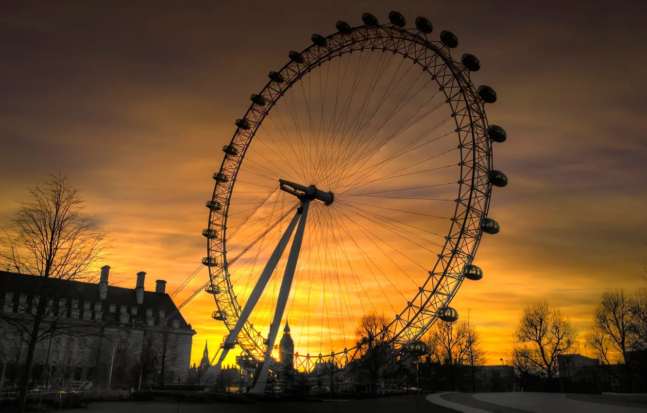 Photo wallpaper sunset, London, wheel