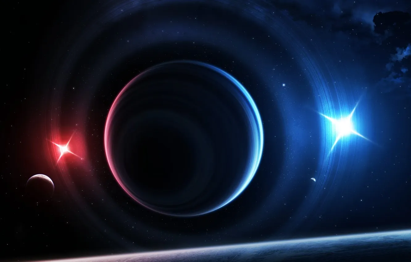 Photo wallpaper stars, light, the universe, planet, haze, source