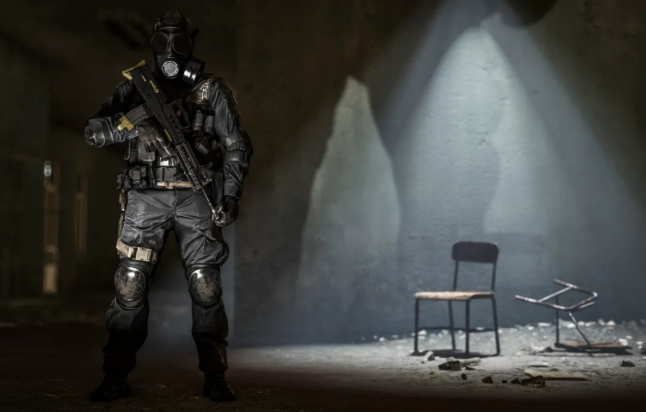 Photo wallpaper soldiers, gas mask, equipment, Battlefield 4