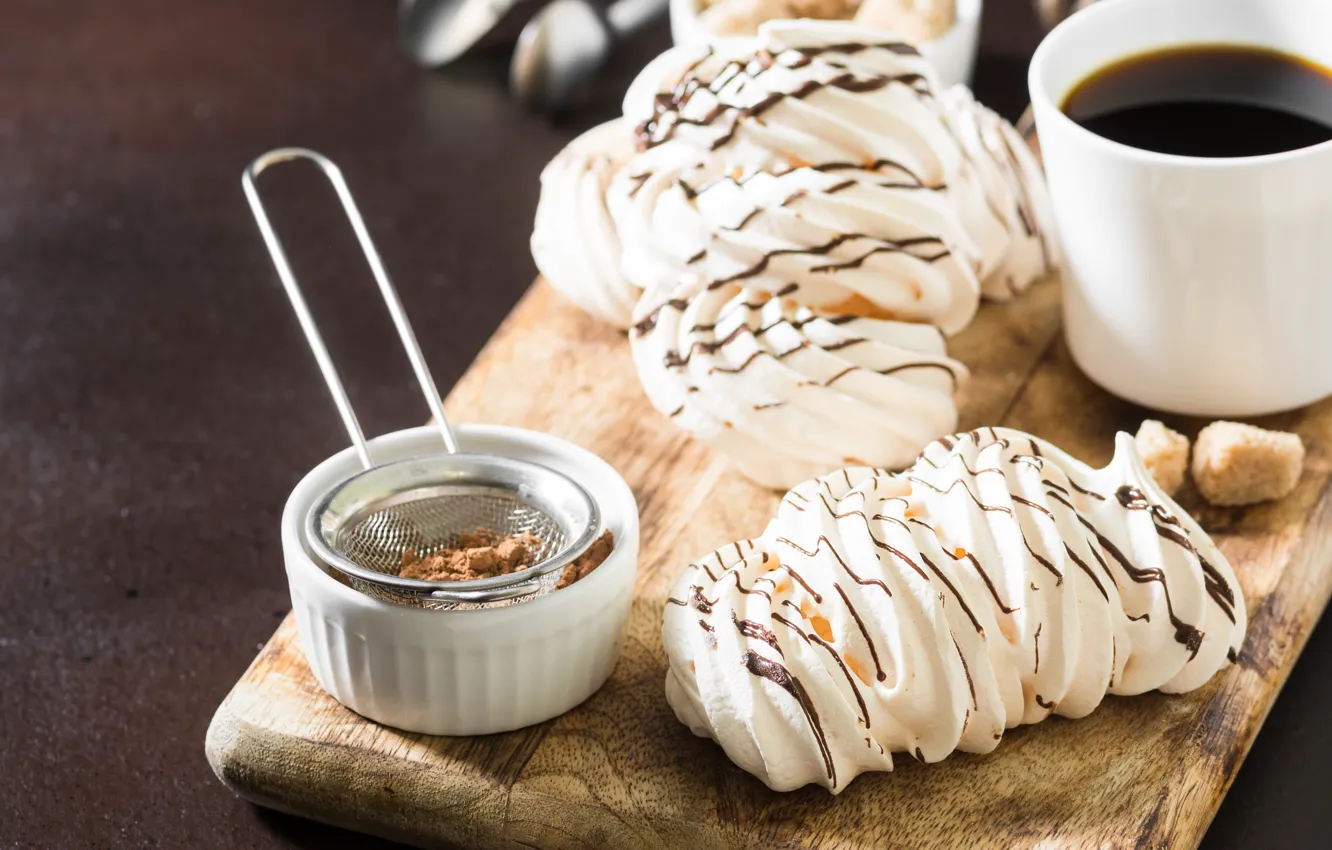 Photo wallpaper coffee, chocolate, cake, dessert, vanilla, meringue