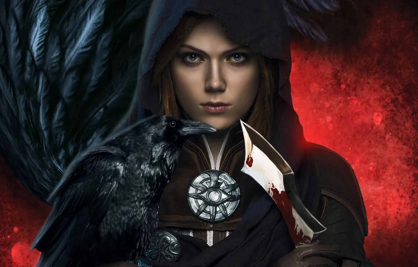 Photo wallpaper girl, blood, hood, dagger, Raven, Dragon Age: Inquisition, Leliana