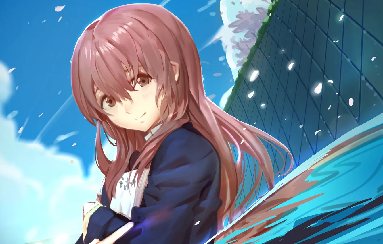 Photo wallpaper look, smile, anime, art, girl, Form voice, You No Katachi