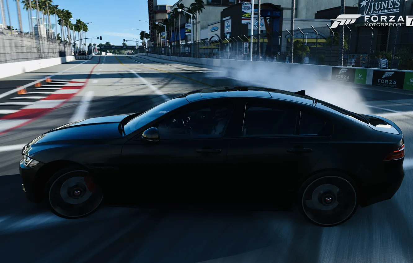 Photo wallpaper HDR, Jaguar, drift, game, smoke, FM7, UHD, XE S