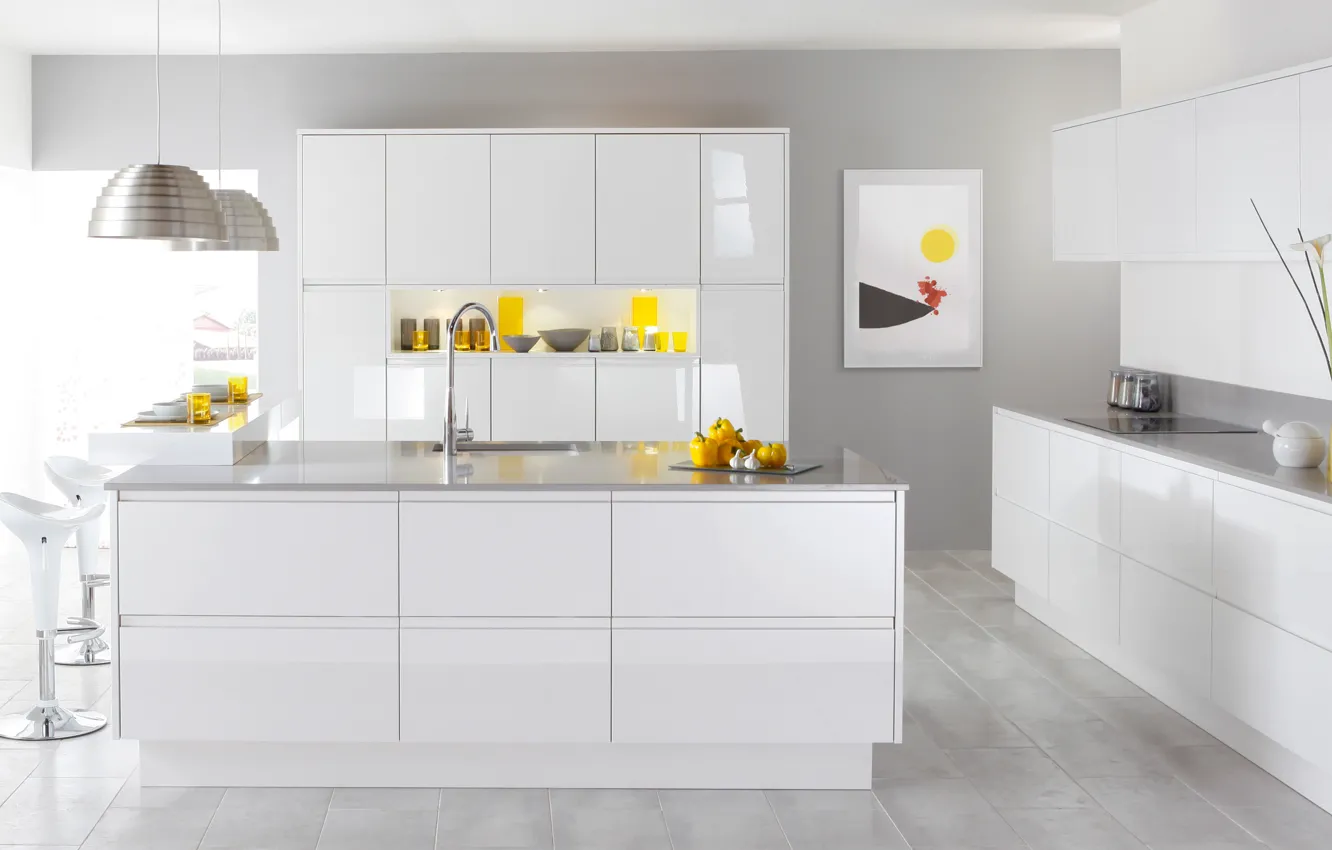 Photo wallpaper design, style, interior, white modern kitchen