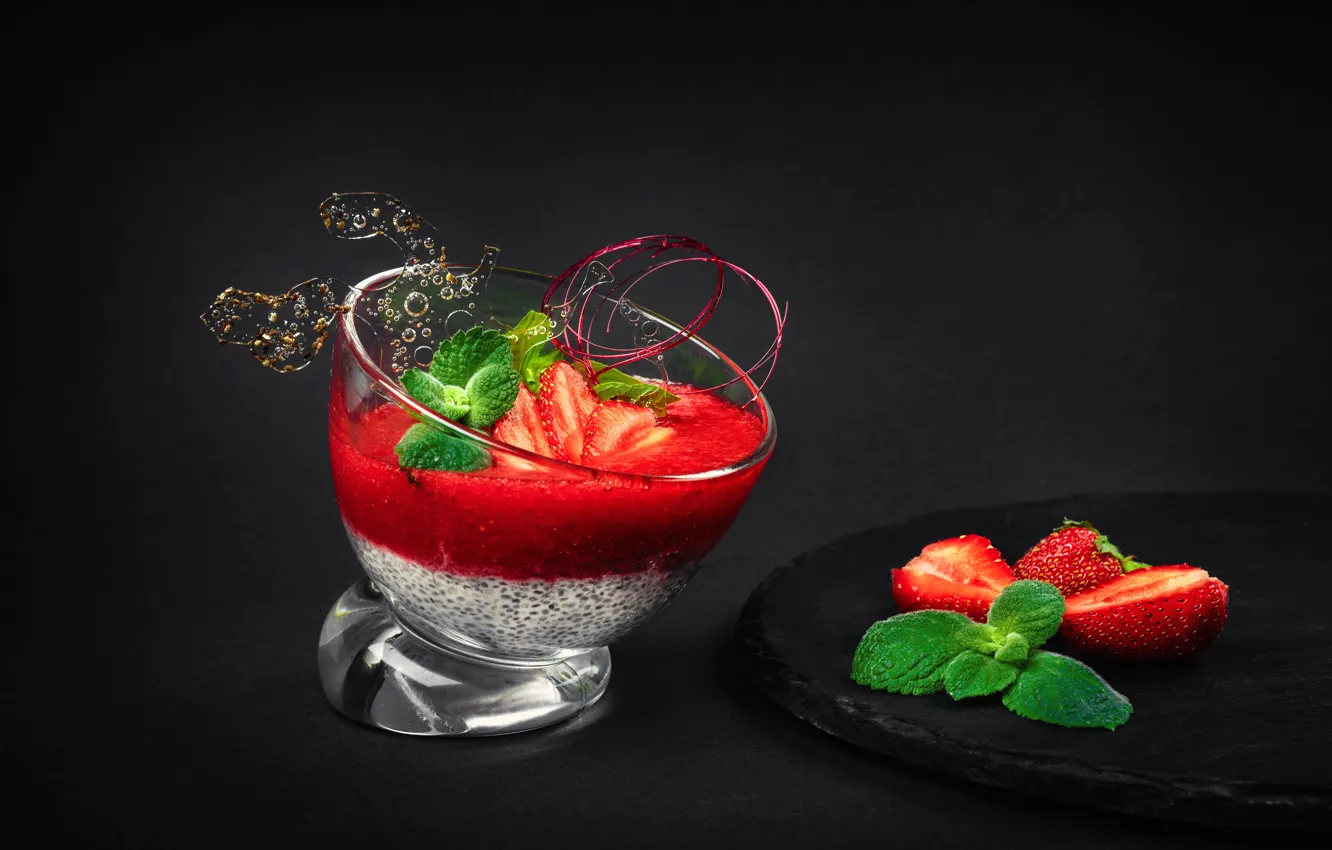 Photo wallpaper berries, strawberry, dessert, mousse, Chia