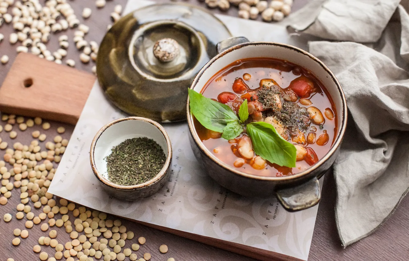 Photo wallpaper greens, soup, seasoning, the first dish