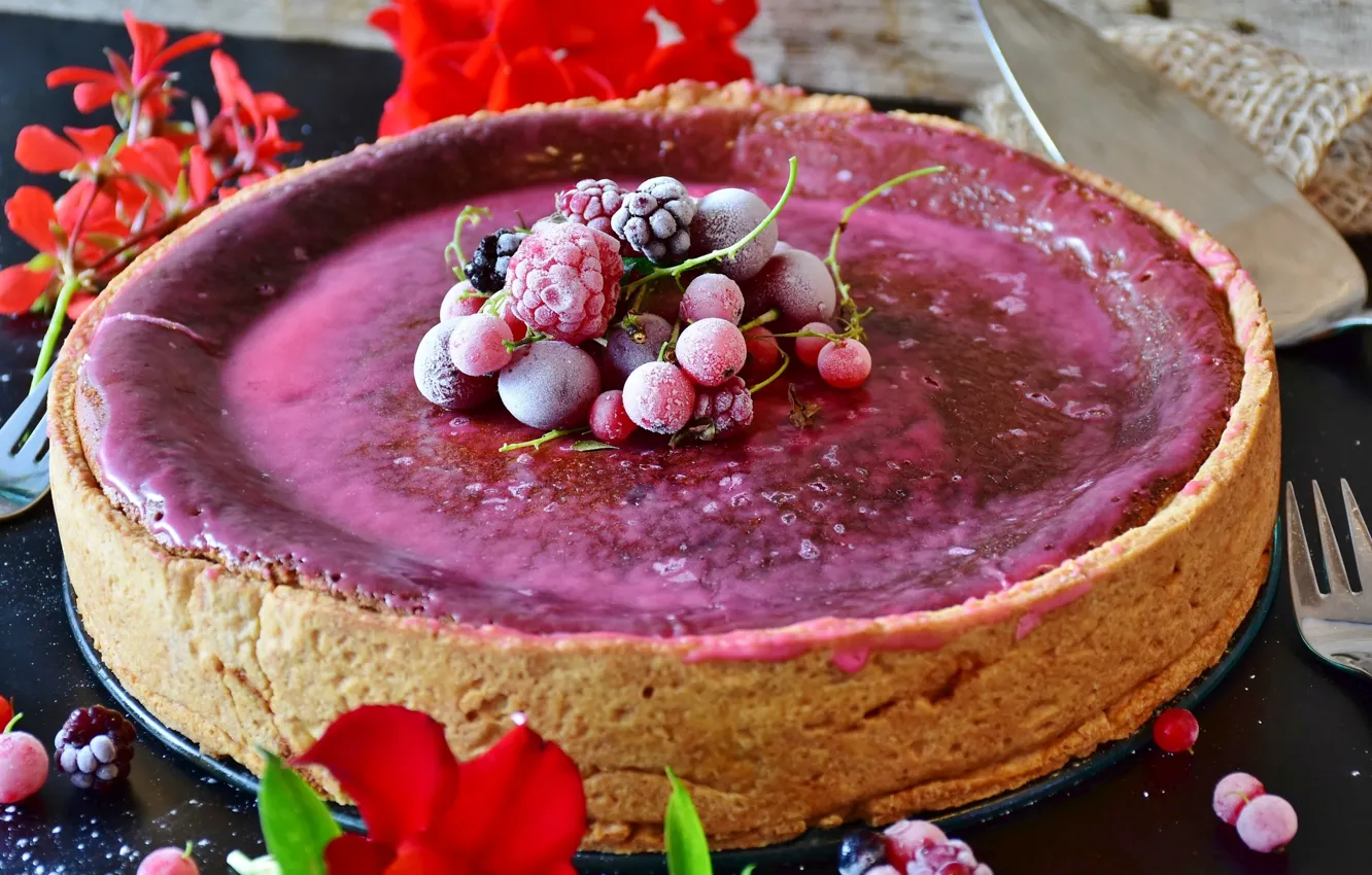 Photo wallpaper berries, Flowers, cakes, Pie