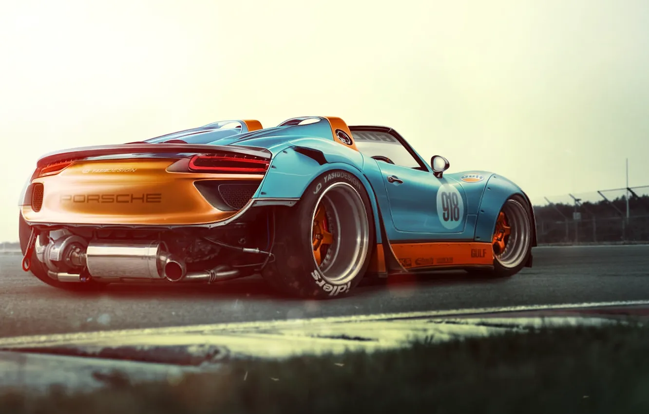 Photo wallpaper Porsche, Race, Power, Spyder, 918, Supercar, Track, Wide