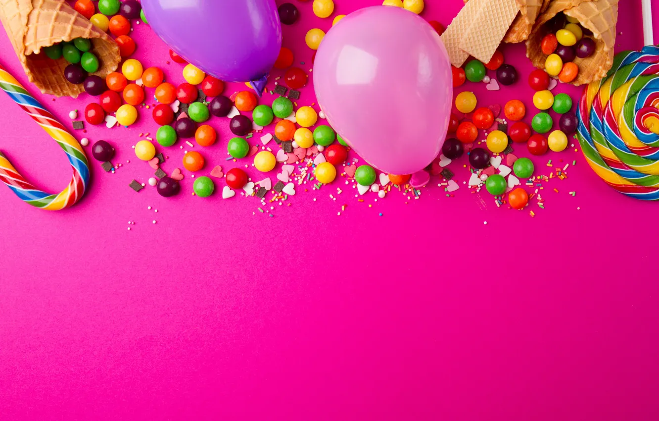 Photo wallpaper balls, sweets, caramel, yeast, sugar cone