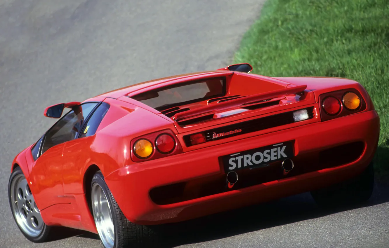 Photo wallpaper lamborghini, red, rear view, diablo, Lamborghini, strosek