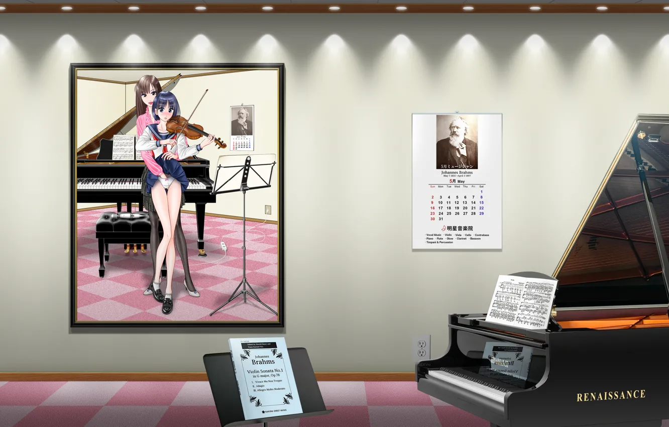 Photo wallpaper Music, anime, plan, violin, lesbian, teacher, student, private educational institute