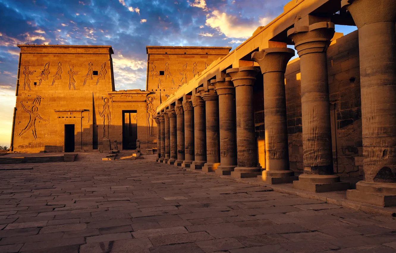 Photo wallpaper sunset, Egypt, sunset, Egypt, Aswan, Aswan, Temple of Philae, Temple of Philae