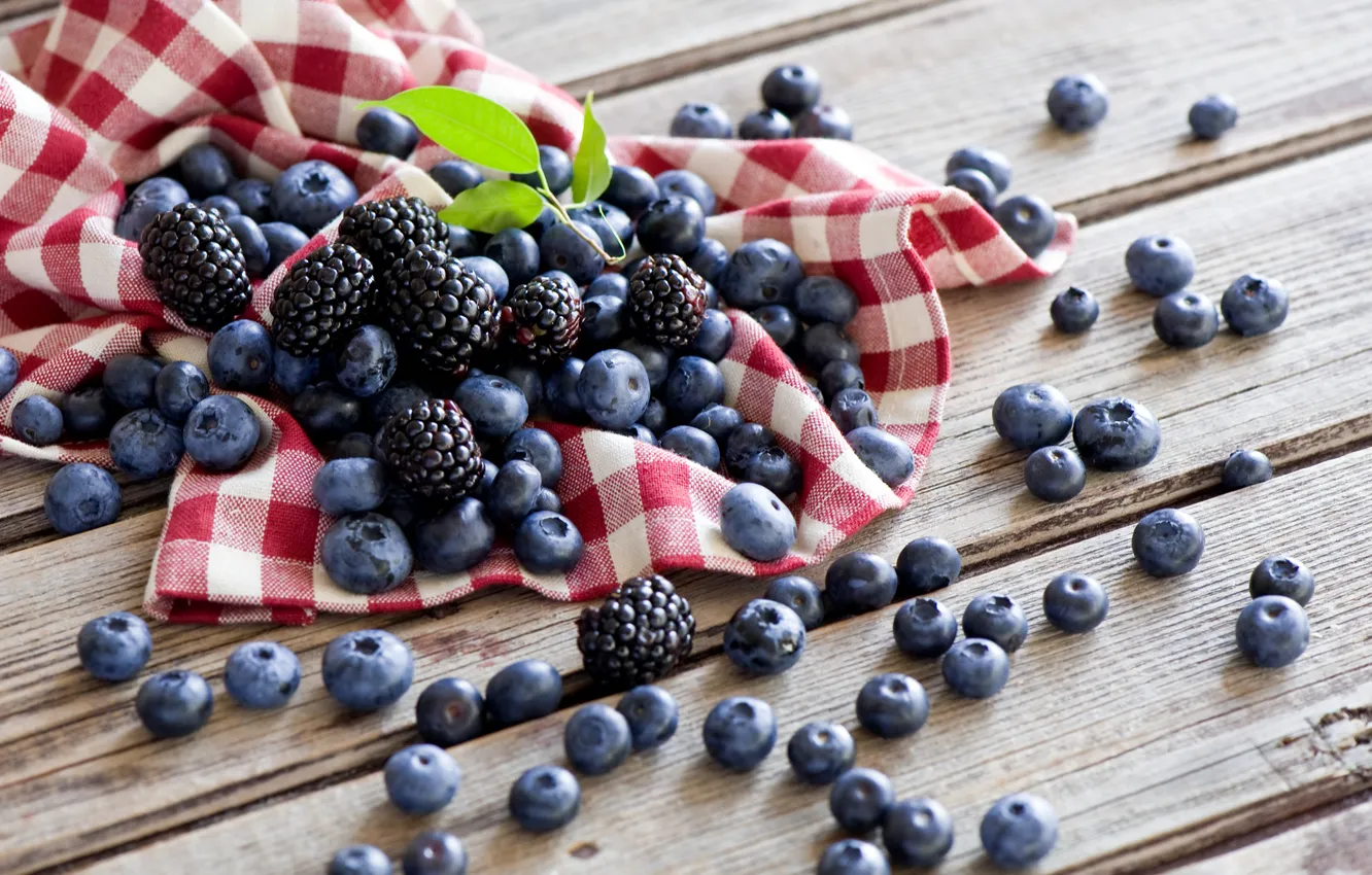 Photo wallpaper summer, berries, table, blueberries, BlackBerry, napkin, Anna Verdina