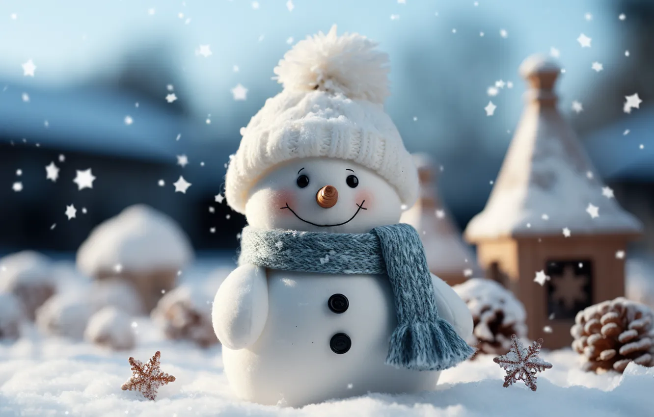 Photo wallpaper winter, snow, decoration, snowflakes, New Year, Christmas, snowman, new year