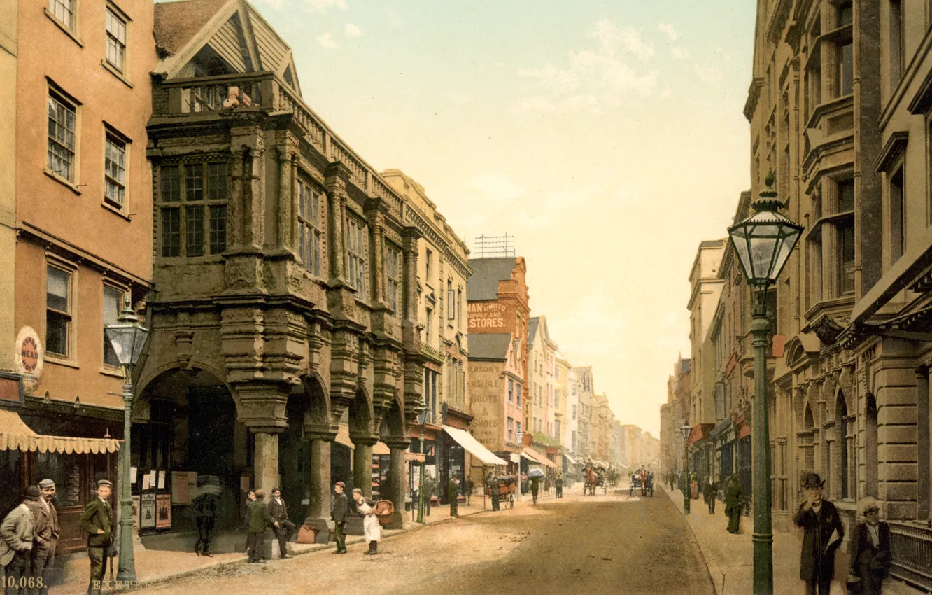 Photo wallpaper the city, retro, street, England, old photo, England, Exeter, High Street
