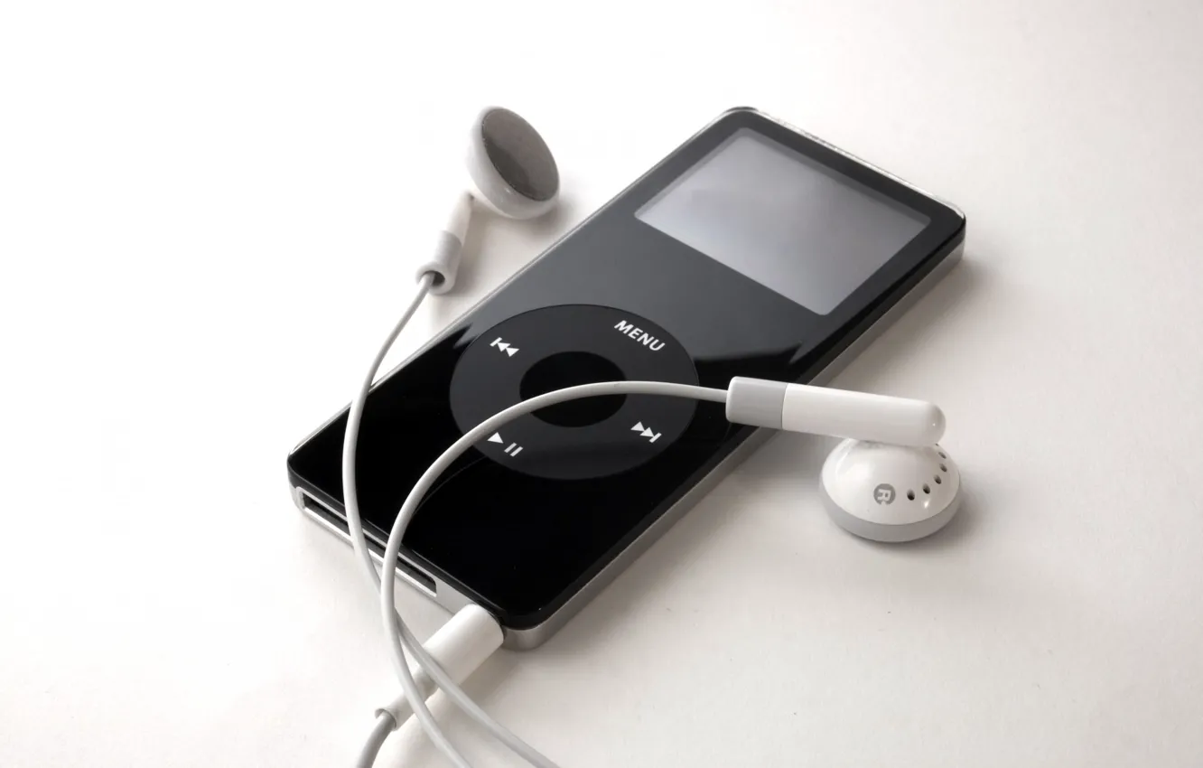 Photo wallpaper black, Apple, iPod, headphones
