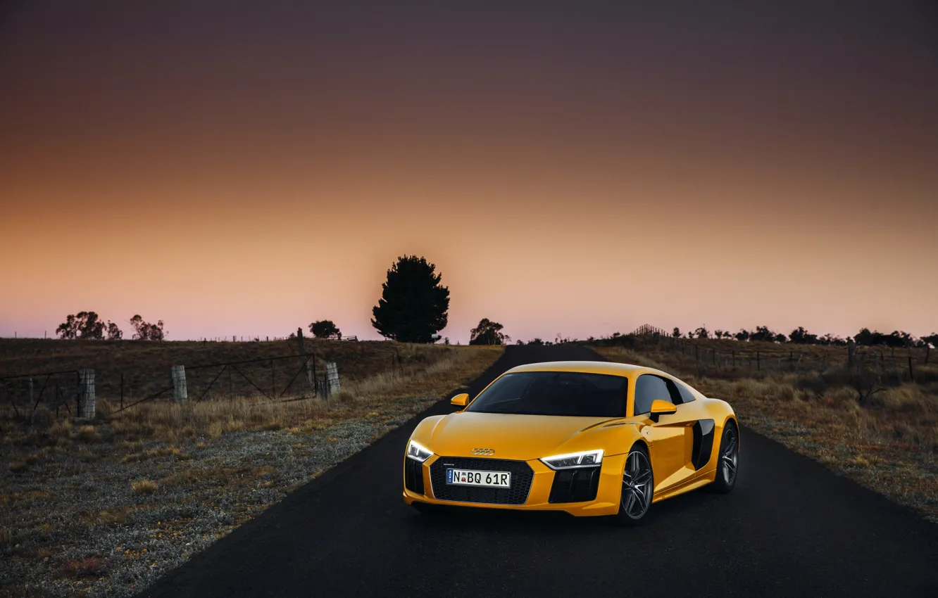 Photo wallpaper yellow, Audi, Audi, supercar, supercar, sky, yellow, V10