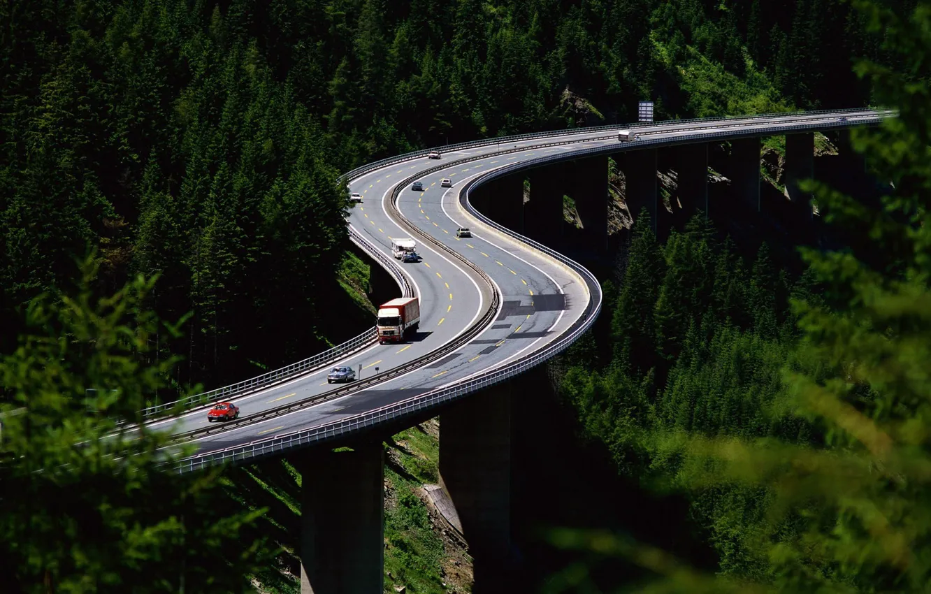 Photo wallpaper road, machine, bridge, markup