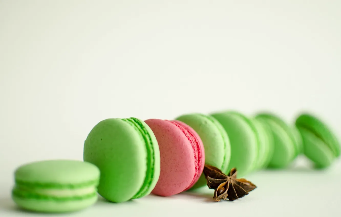 Photo wallpaper green, food, cookies, pink, cakes, sweet, macaron