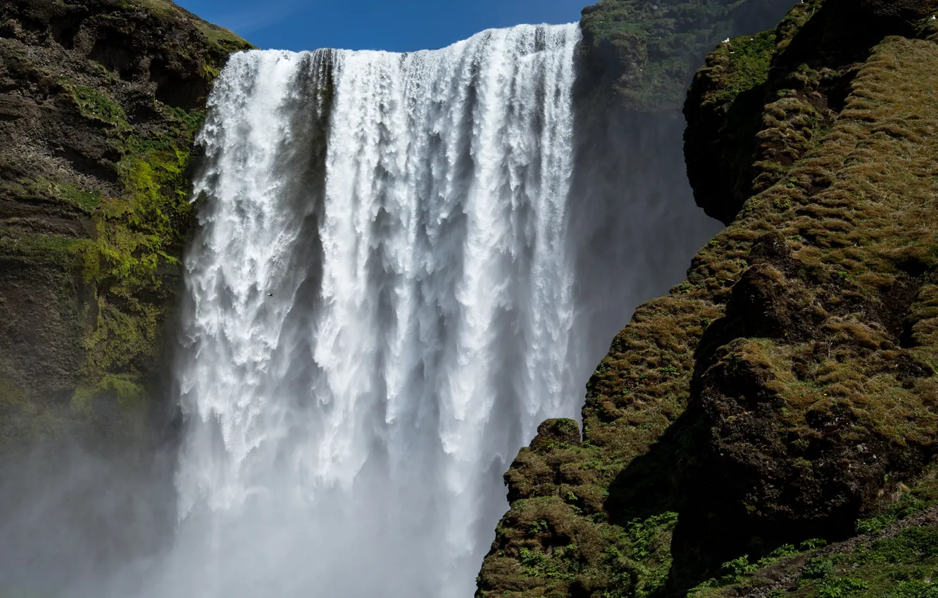 Photo wallpaper open, rocks, waterfall, stream, power, pair, haze
