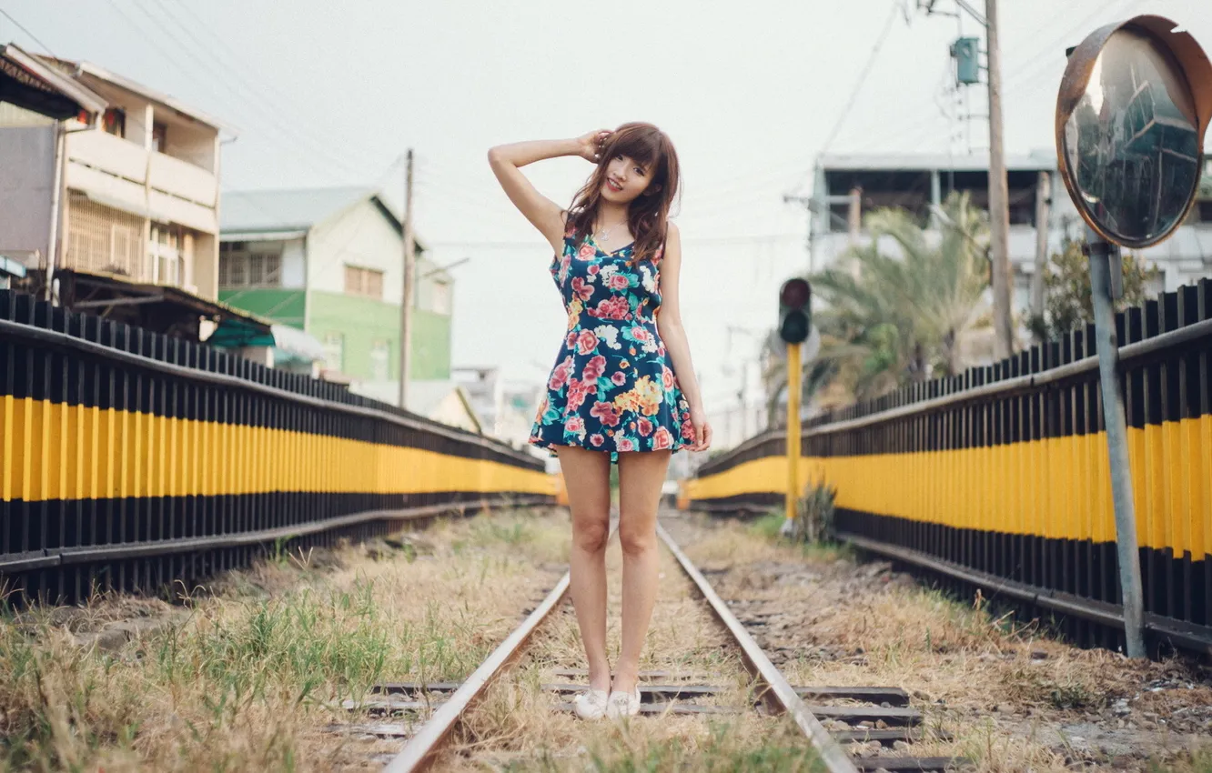 Photo wallpaper road, girl, Asian