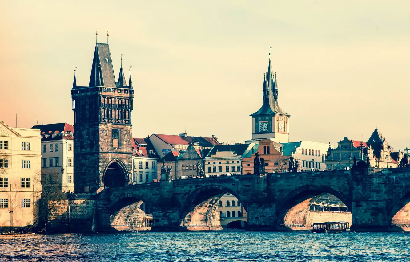 Photo wallpaper bridge, the city, Prague