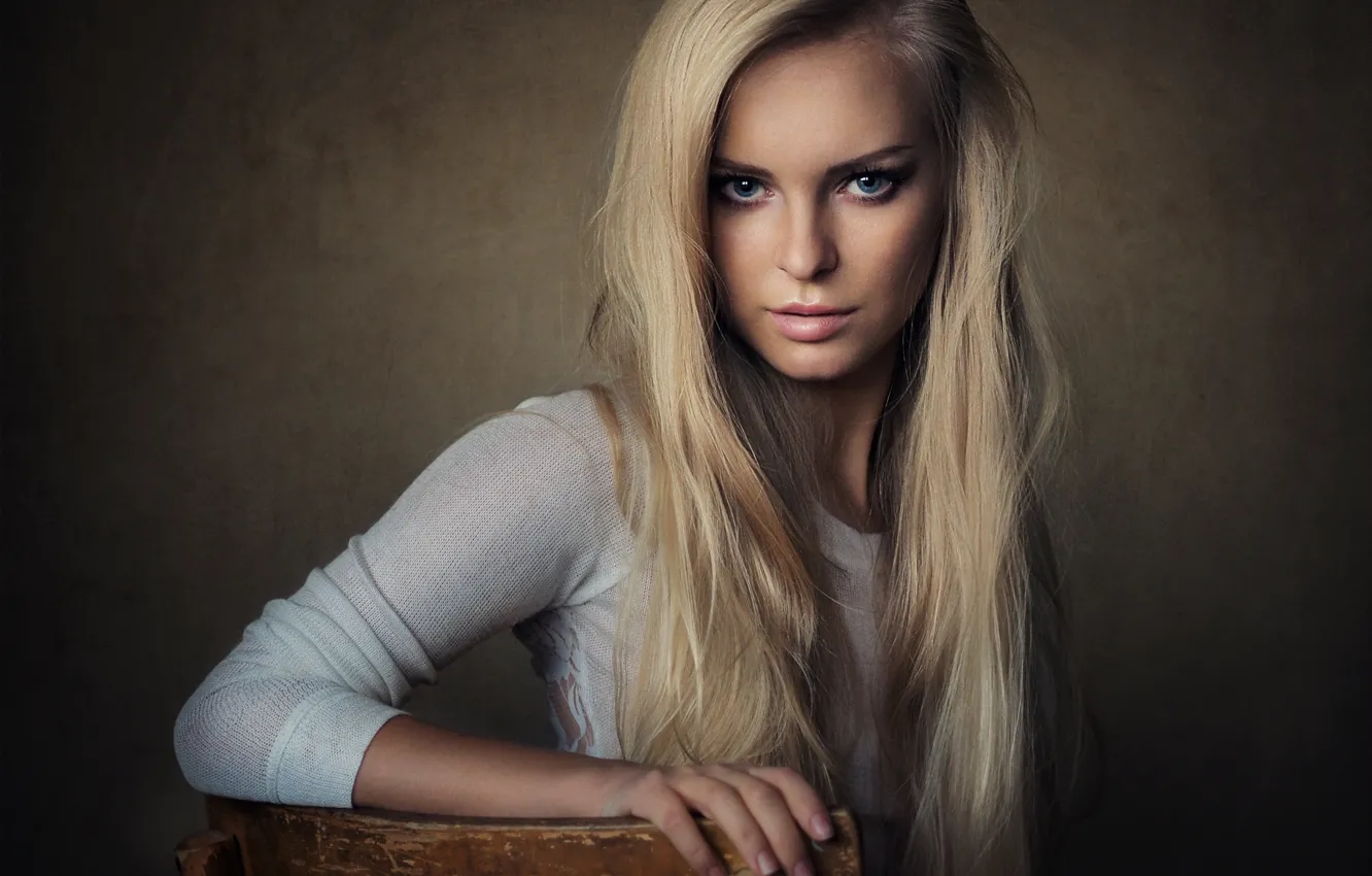 Photo wallpaper look, girl, background, pattern, portrait, blonde, chair, sexy