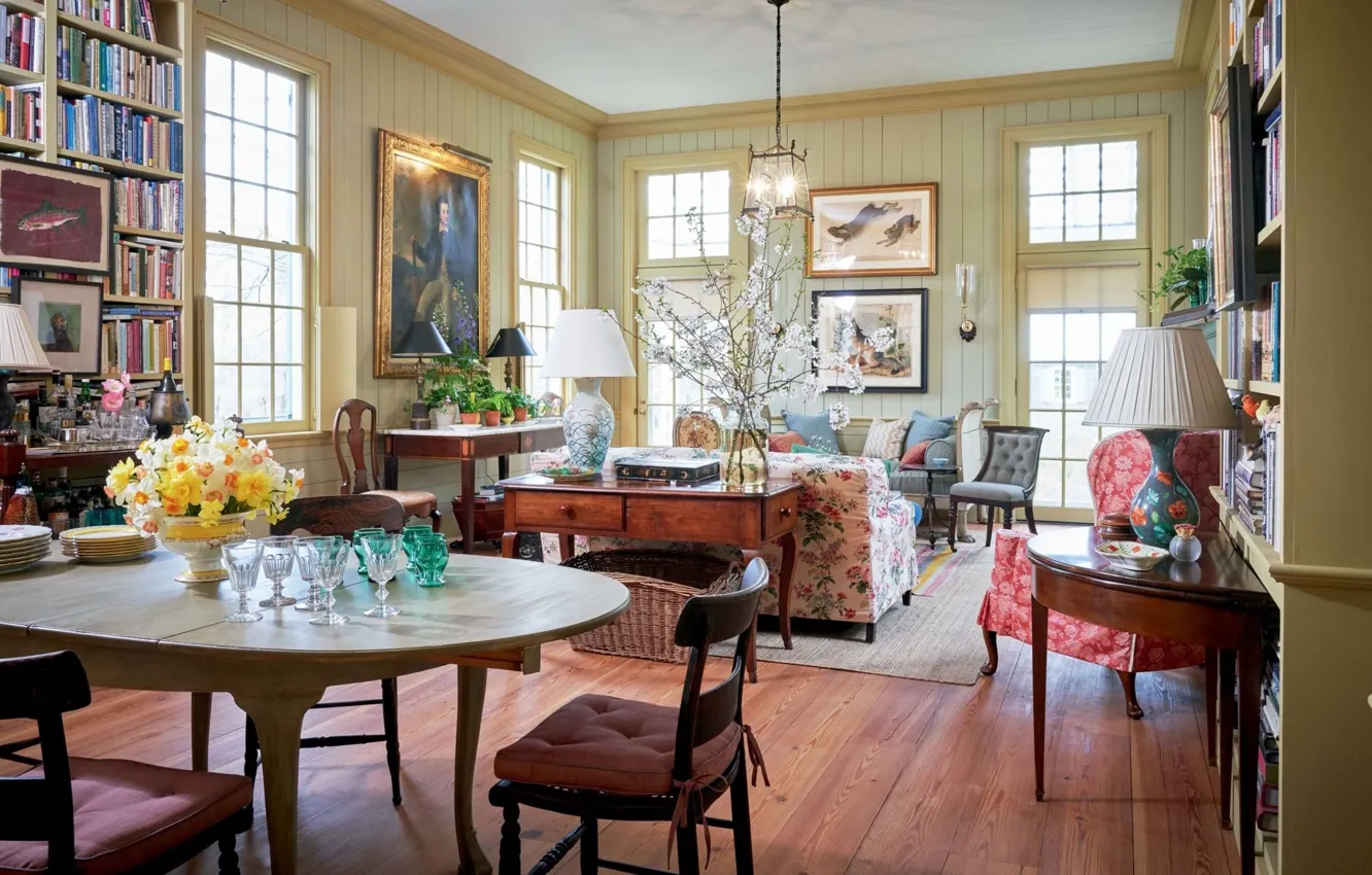 Photo wallpaper design, style, interior, library, living room, dining room