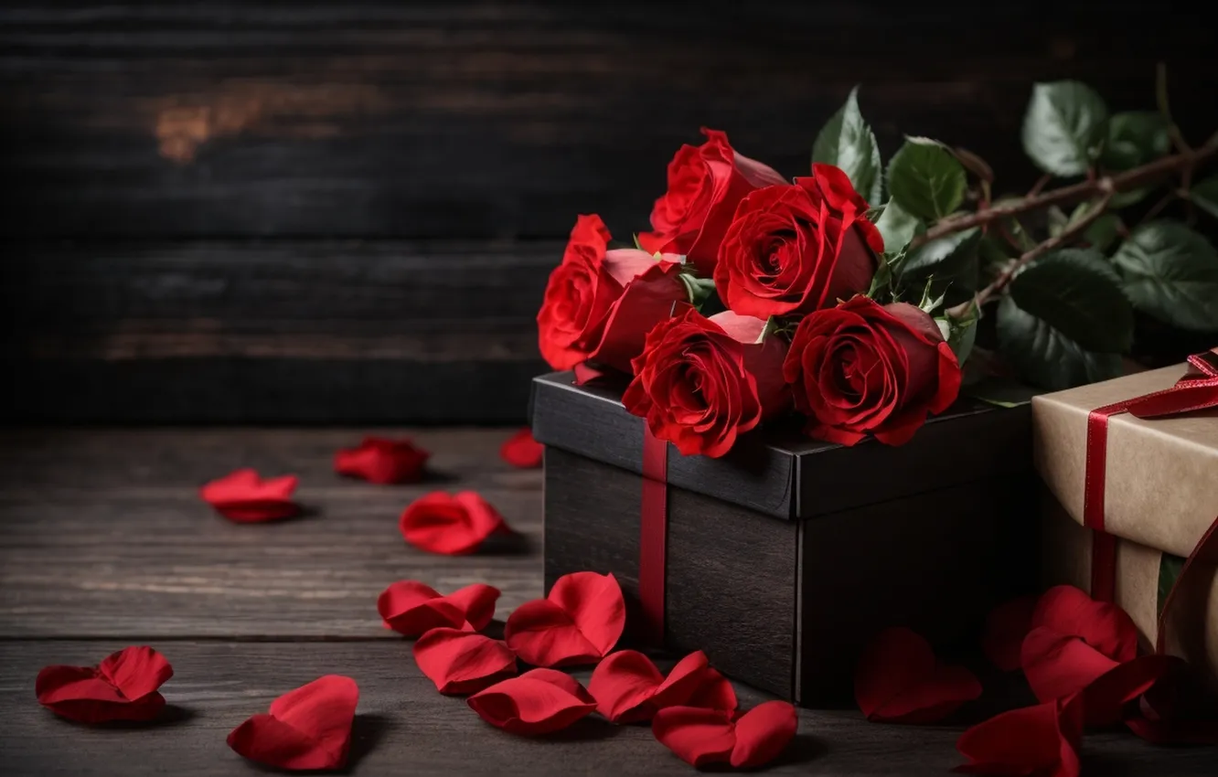 Photo wallpaper love, flowers, gift, romance, roses, bouquet, love, Valentine's day
