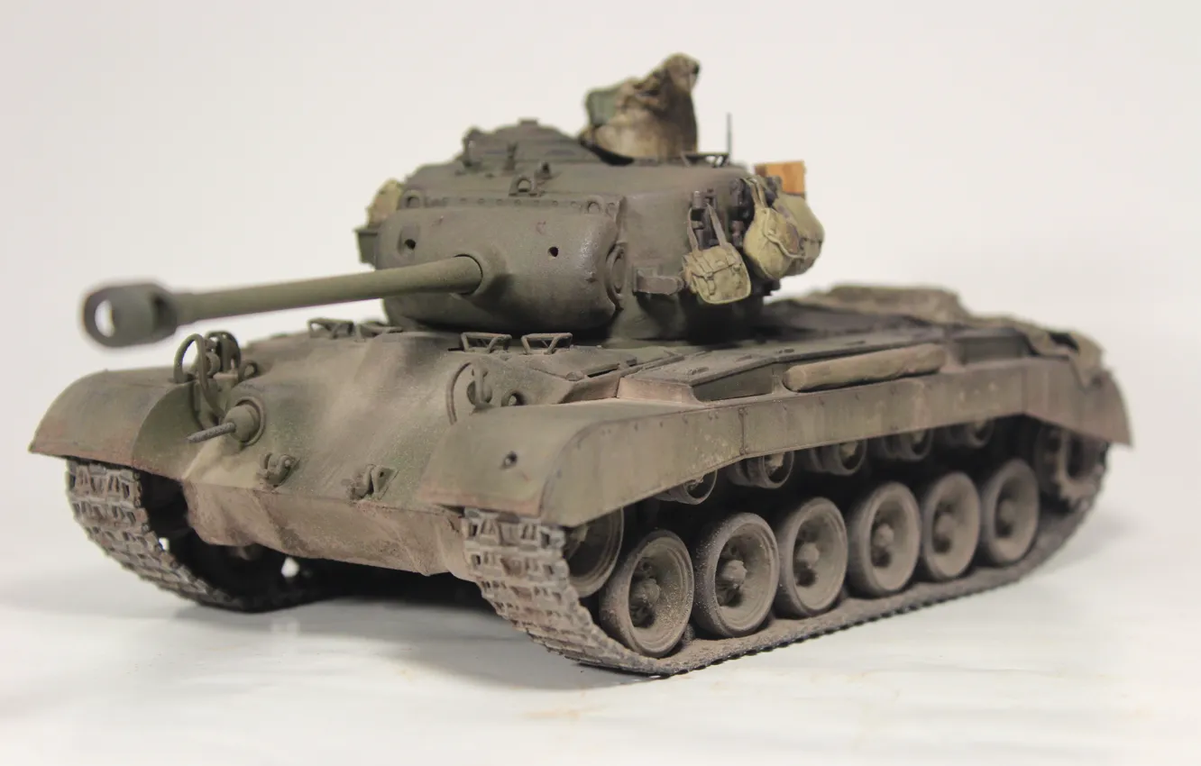 Photo wallpaper macro, toy, medium tank, model, M26, Pershing