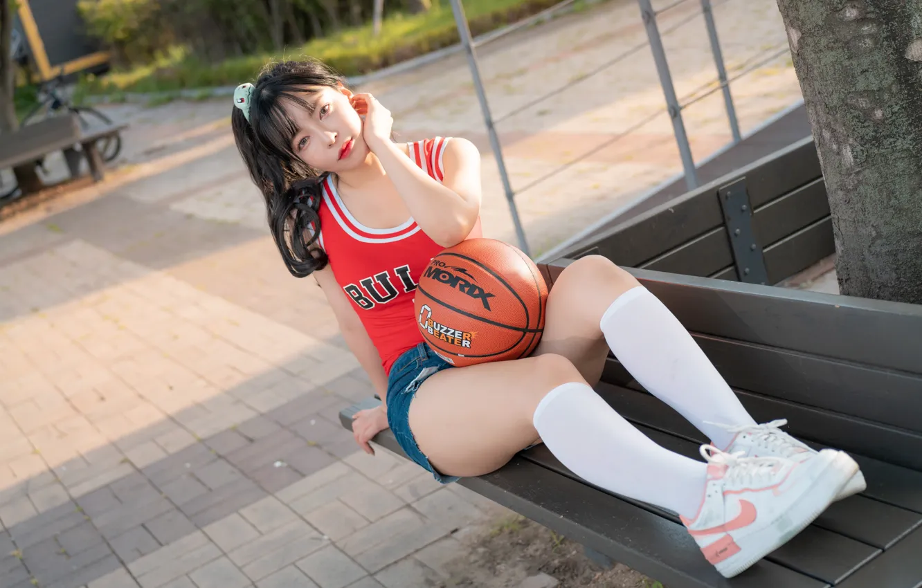 Photo wallpaper shorts, model, women, asian, tank top, Korean, Momo, looking at viewer