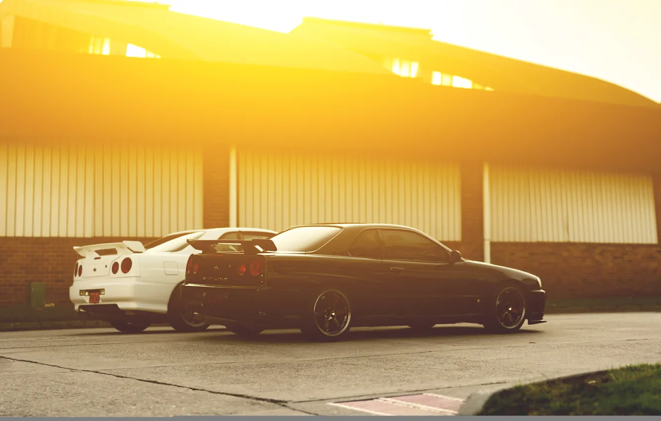 Photo wallpaper white, black, Nissan, white, GT-R, black, skyline, Nissan