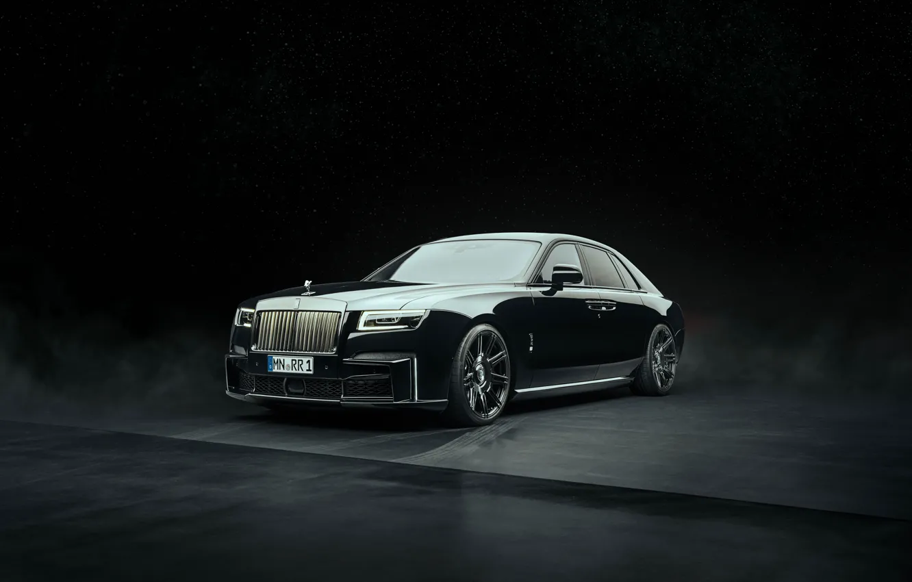 Photo wallpaper rolls royce, ghost, dark background, spofec, black badge