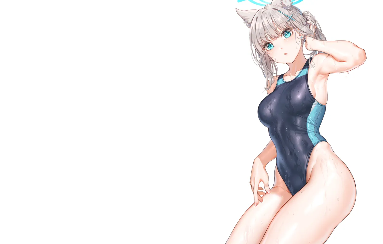 Photo wallpaper girl, sexy, wet, anime, pretty, swimsuit, babe, Highschool