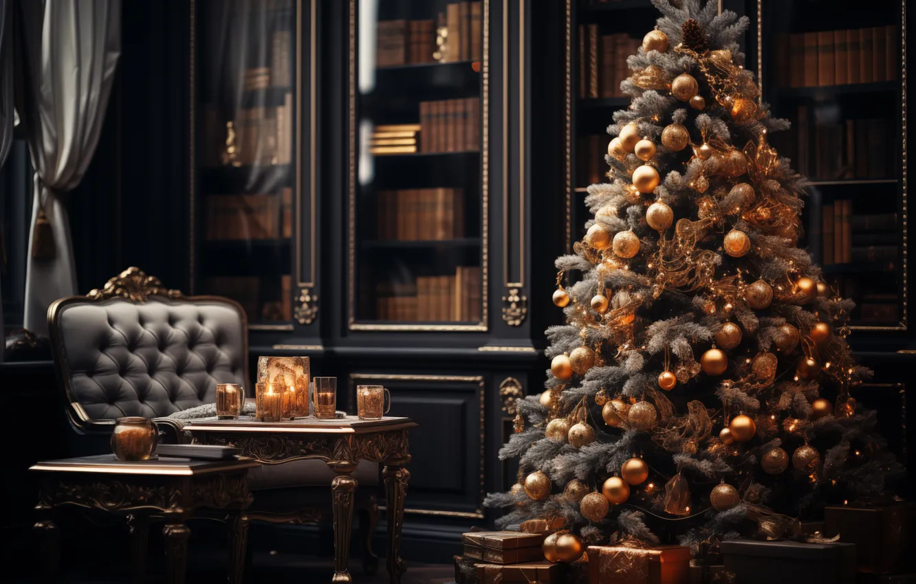 Photo wallpaper decoration, room, gift, tree, new year, interior, Christmas, Christmas