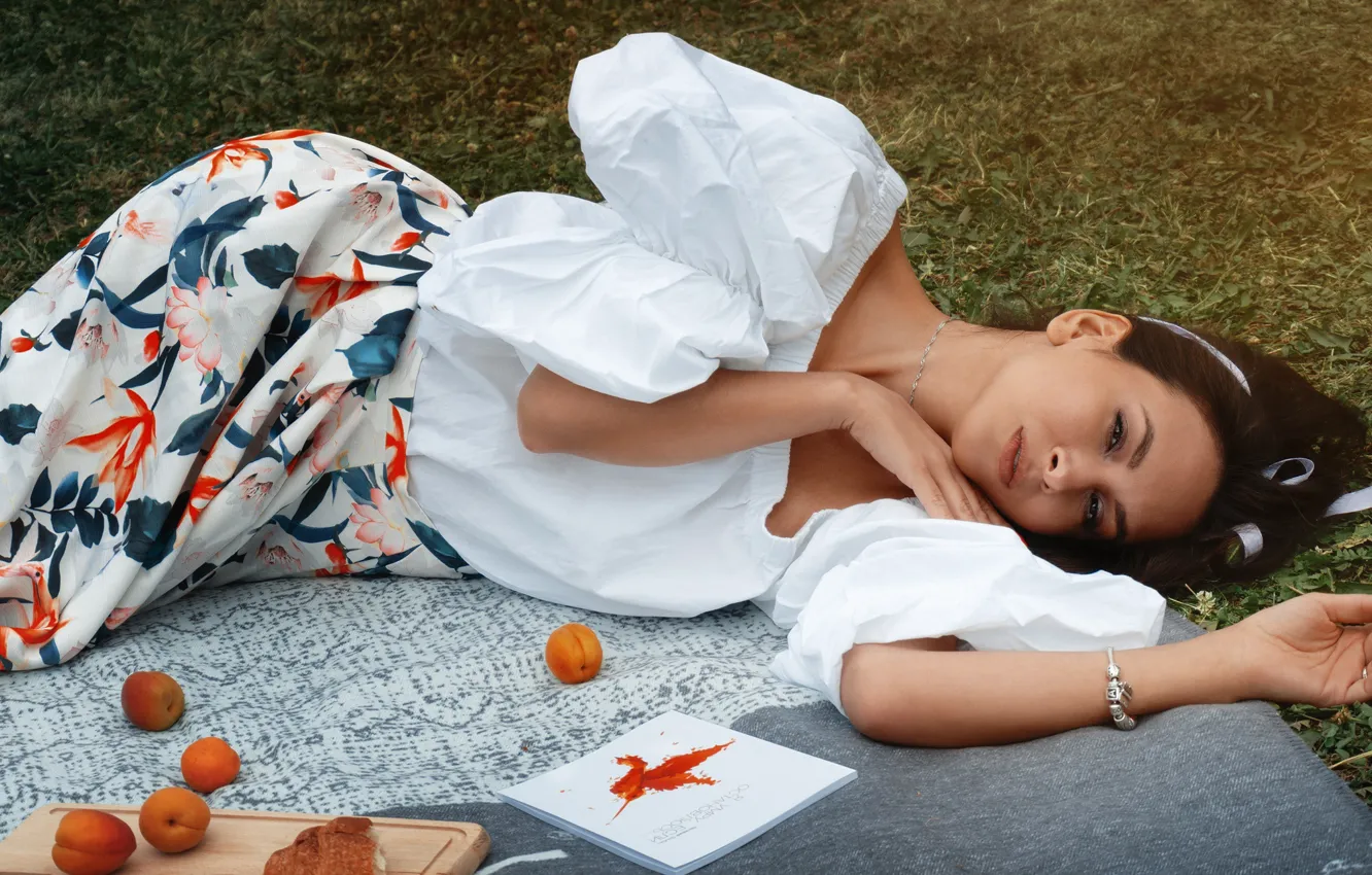 Photo wallpaper girl, pose, stay, blouse, plaid, apricots, Zlobin Awesome, Valery Zlobin