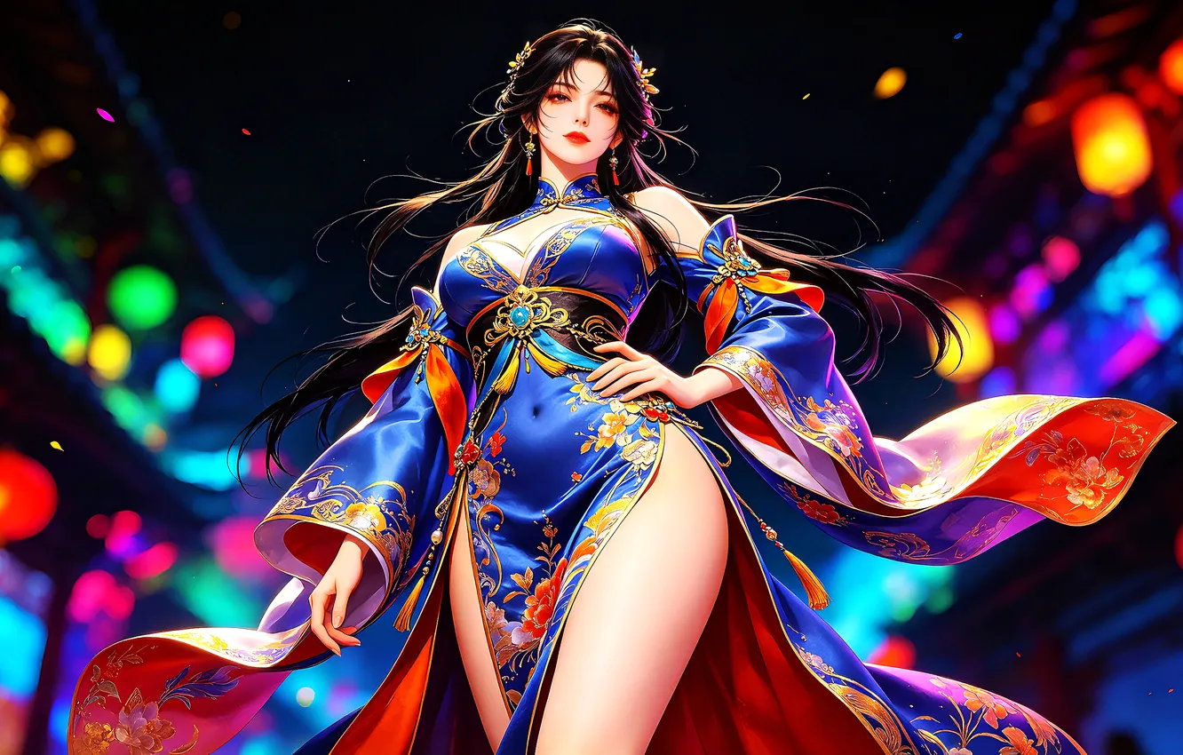 Photo wallpaper girl, woman, art, brunette, asian, ai art