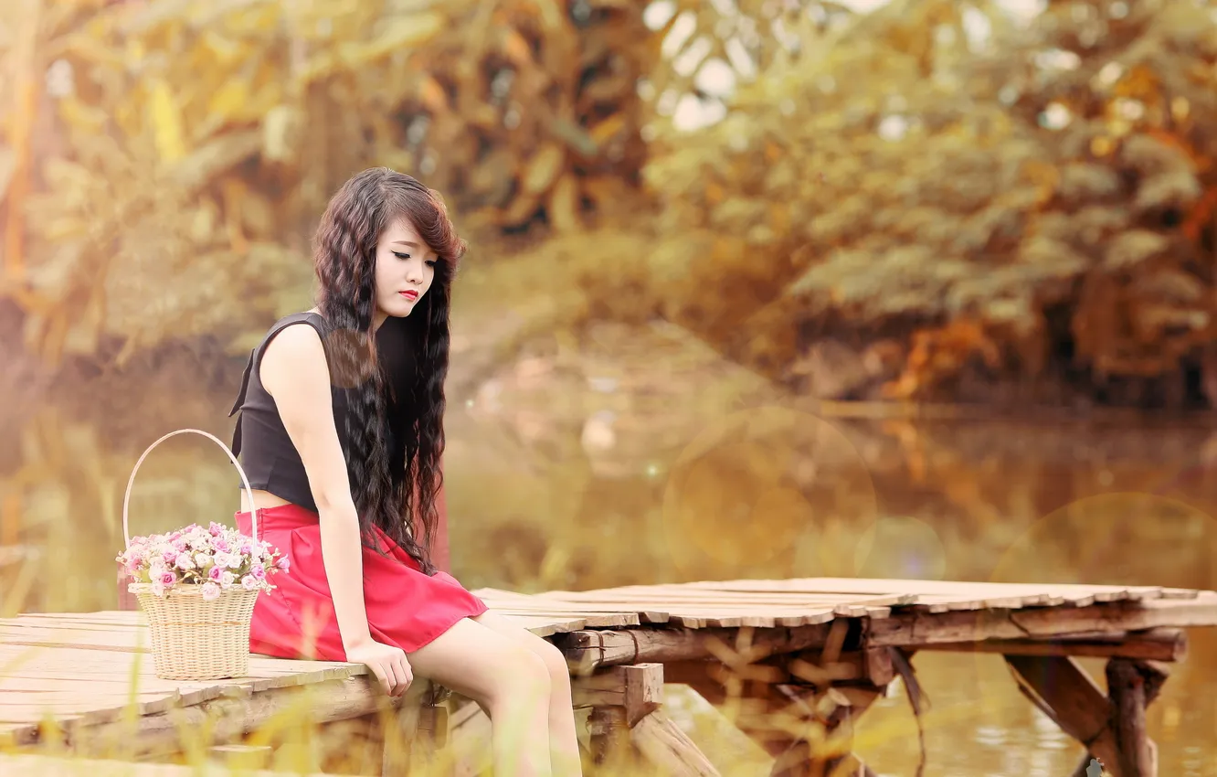 Photo wallpaper girl, background, Asian