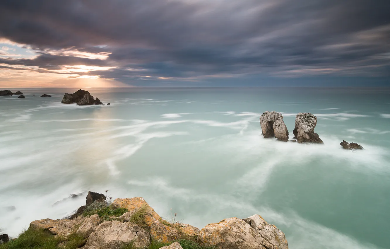 Photo wallpaper sea, clouds, nature, stones, rocks, view